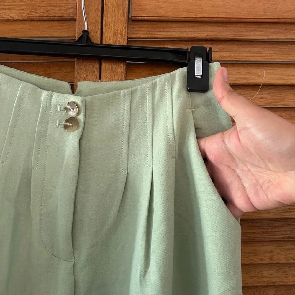 Maeve By Anthropologie Women’s Pleated Front Wide Leg Trousers Green Sz 0 - Picture 5 of 9